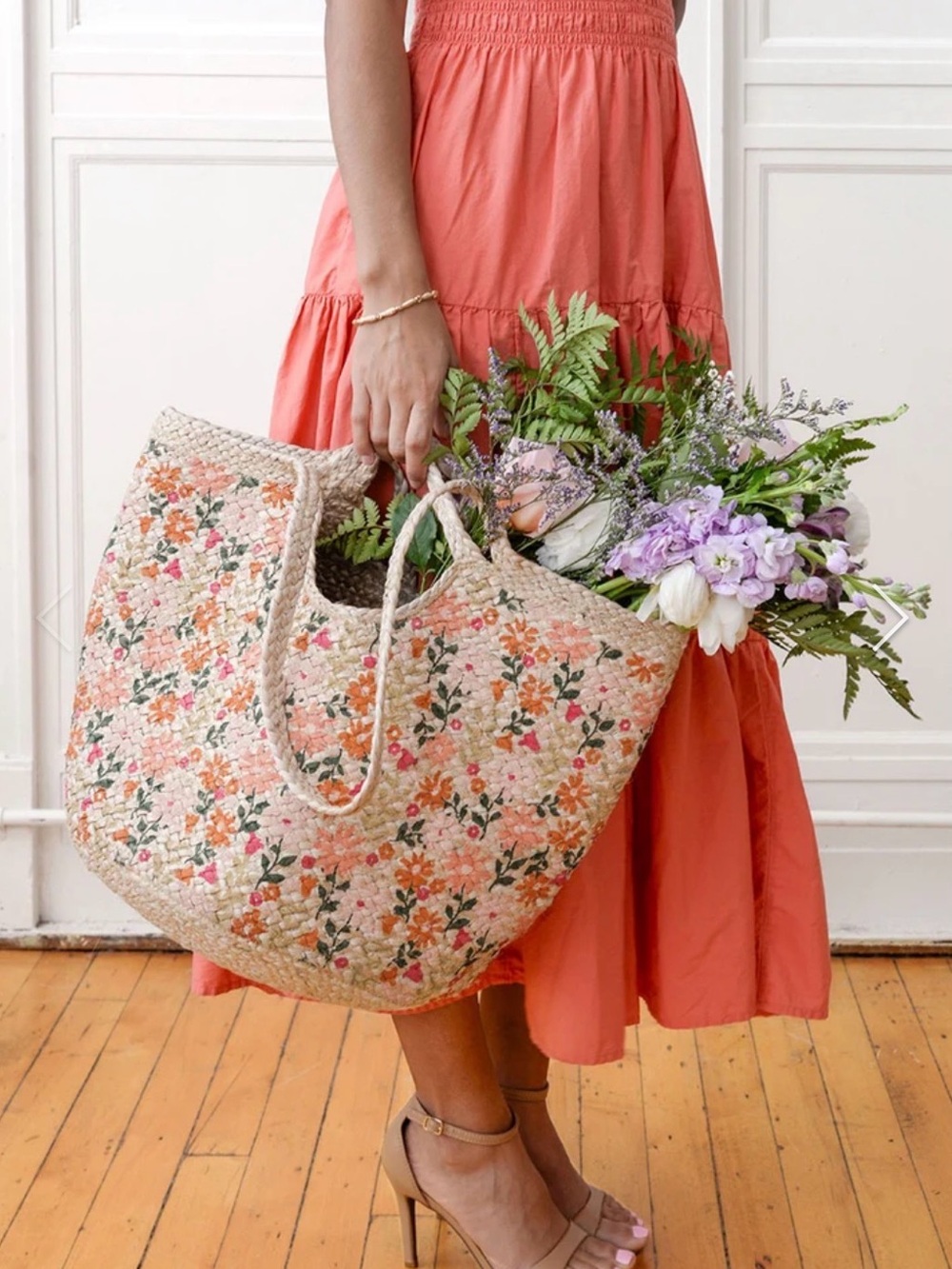 Joy Susan Coral Painted Daisies Anya Jute Tote